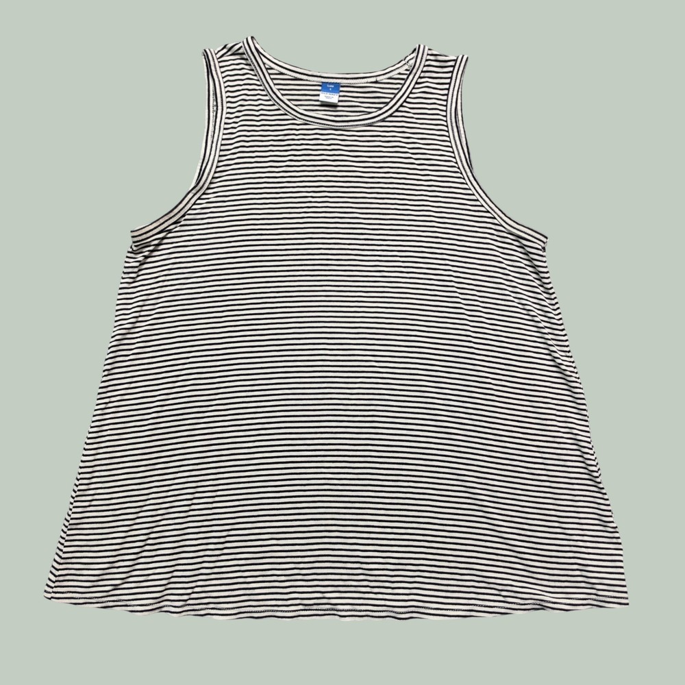 Nautical Preppy Striped Luxe Swing Tank Top Womens Small Black White Old Navy